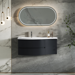 90 cm Floating Curved Bathroom Vanity Half-Circle Bathroom Cabinet Black - thumbnail 8
