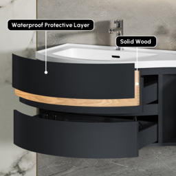 90 cm Floating Curved Bathroom Vanity Half-Circle Bathroom Cabinet Black - thumbnail 5