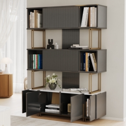 5-Shelf Glossy Black Bookshelf Etagere Tall Bookcase for Home & Office 170cm - thumbnail 7