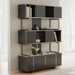 5-Shelf Glossy Black Bookshelf Etagere Tall Bookcase for Home & Office 170cm - thumbnail 5