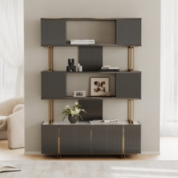 5-Shelf Glossy Black Bookshelf Etagere Tall Bookcase for Home & Office 170cm - thumbnail 2