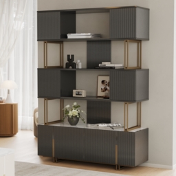 5-Shelf Glossy Black Bookshelf Etagere Tall Bookcase for Home & Office 170cm - thumbnail 9