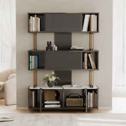 5-Shelf Glossy Black Bookshelf Etagere Tall Bookcase for Home & Office 170cm - thumbnail 6