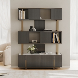 5-Shelf Glossy Black Bookshelf Etagere Tall Bookcase for Home & Office 170cm - thumbnail 1