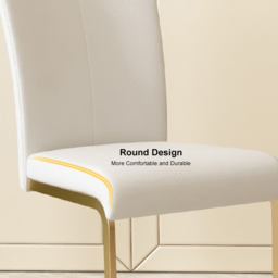 Modern Minimalist Dining Chairs Upholstered PU Leather White Gold Metal Base Set of 2 Dining Room Chairs - thumbnail 6