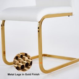 Modern Minimalist Dining Chairs Upholstered PU Leather White Gold Metal Base Set of 2 Dining Room Chairs - thumbnail 7