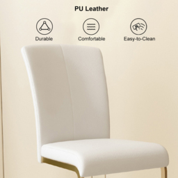 Modern Minimalist Dining Chairs Upholstered PU Leather White Gold Metal Base Set of 2 Dining Room Chairs - thumbnail 5