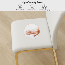 Modern Minimalist Dining Chairs Upholstered PU Leather White Gold Metal Base Set of 2 Dining Room Chairs - thumbnail 4
