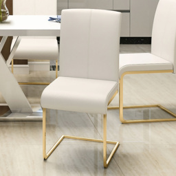 Modern Minimalist Dining Chairs Upholstered PU Leather White Gold Metal Base Set of 2 Dining Room Chairs - thumbnail 8