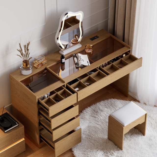 Modern Dressing Table with Chair with Lighted Vanity Mirror & Charging Station & Jewellery Storage Dressing Table - image 1
