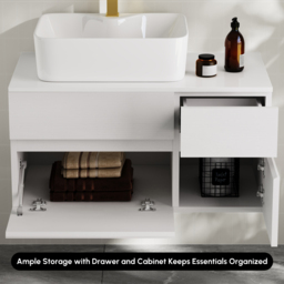 800mm Floating Wall-mounted Bathroom Vanity Faux Marble Top with Ceramic Vessel Sink White - thumbnail 9