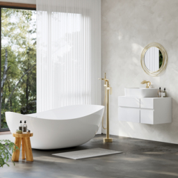 800mm Floating Wall-mounted Bathroom Vanity Faux Marble Top with Ceramic Vessel Sink White - thumbnail 5