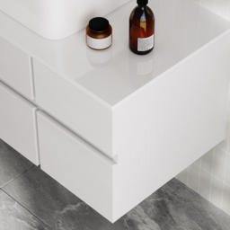 800mm Floating Wall-mounted Bathroom Vanity Faux Marble Top with Ceramic Vessel Sink White - thumbnail 7