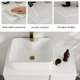800mm Floating Wall-mounted Bathroom Vanity Faux Marble Top with Ceramic Vessel Sink White - thumbnail 8