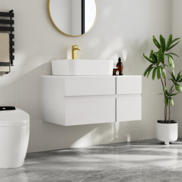 800mm Floating Wall-mounted Bathroom Vanity Faux Marble Top with Ceramic Vessel Sink White - thumbnail 2