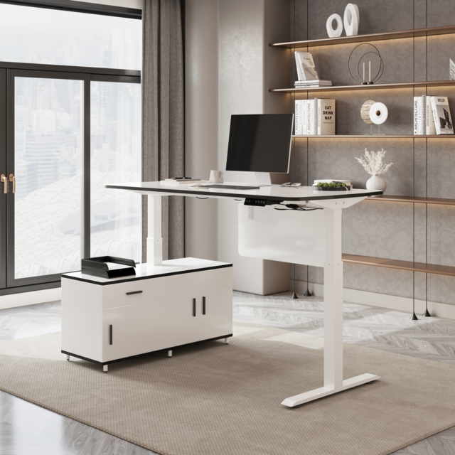 L Shaped Executive Office Desk Standing Desktop with 3 Doors & Drawer White Office Furniture Left Hand(1600mm) - image 1