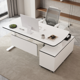 L Shaped Executive Office Desk Standing Desktop with 3 Doors & Drawer White Office Furniture Left Hand(1600mm) - thumbnail 4