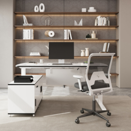 L Shaped Executive Office Desk Standing Desktop with 3 Doors & Drawer White Office Furniture Left Hand(1600mm) - thumbnail 6