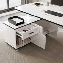 L Shaped Executive Office Desk Standing Desktop with 3 Doors & Drawer White Office Furniture Left Hand(1600mm) - thumbnail 8