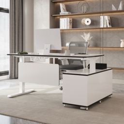 L Shaped Executive Office Desk Standing Desktop with 3 Doors & Drawer White Office Furniture Left Hand(1600mm) - thumbnail 2