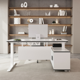L Shaped Executive Office Desk Standing Desktop with 3 Doors & Drawer White Office Furniture Left Hand(1600mm) - thumbnail 3