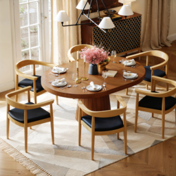"Extendable Dining Table Set 39""-55"" Japandi Dining Table & 6 Wood Dining Chairs" - thumbnail 1