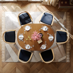 "Extendable Dining Table Set 39""-55"" Japandi Dining Table & 6 Wood Dining Chairs" - thumbnail 4