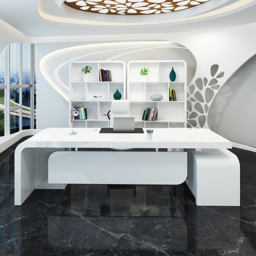Chicent White L-shaped Modern Computer Desk with Cabinet & Ample Storage Left Hand Office Furniture  (1800mm) - thumbnail 2