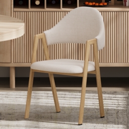 Set of 2 Boucle Dining Chair Upholstered Curved Back Modern Brown Dining Room Chairs - thumbnail 1