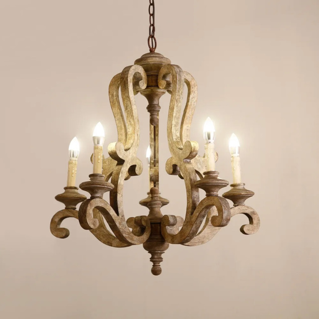 Cottage Style Distressed 5-Light Candelabra Chandelier with Scrolled Arms & Rust Canopy - image 1