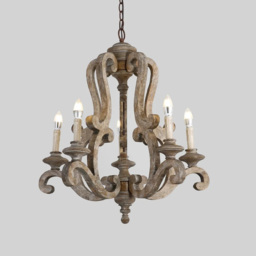 Cottage Style Distressed 5-Light Candelabra Chandelier with Scrolled Arms & Rust Canopy - thumbnail 2
