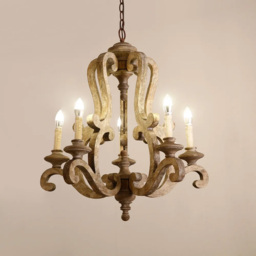 Cottage Style Distressed 5-Light Candelabra Chandelier with Scrolled Arms & Rust Canopy - thumbnail 1