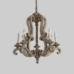 Cottage Style Distressed 5-Light Candelabra Chandelier with Scrolled Arms & Rust Canopy - thumbnail 3