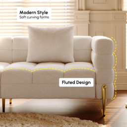 Homary 200 cm Modern White Boucle Upholstered Fluted 3 Seater Sofa for Living Room with Pillow - thumbnail 9