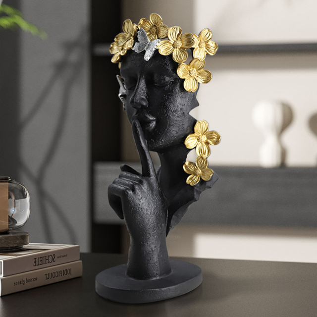 Black & Gold Thinker Sculpture Statue Resin Romantic Silence Desktop Ornament - image 1