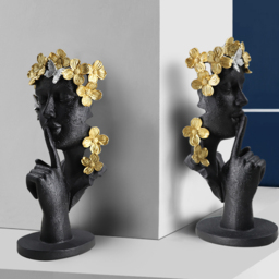 Black & Gold Thinker Sculpture Statue Resin Romantic Silence Desktop Ornament - thumbnail 6