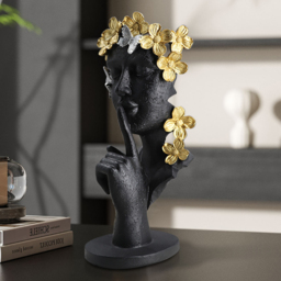 Black & Gold Thinker Sculpture Statue Resin Romantic Silence Desktop Ornament - thumbnail 1
