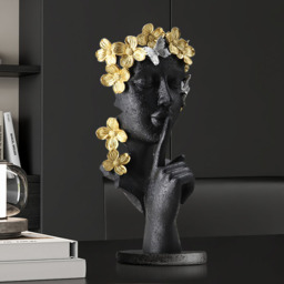 Black & Gold Thinker Sculpture Statue Resin Romantic Silence Desktop Ornament - thumbnail 2