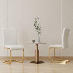 Modern Minimalist Dining Chairs Upholstered PU Leather White Gold Metal Base Dining Room Chairs 8-Pieces - thumbnail 4