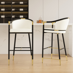 Cranis Bar Height Bar Stool with Arms in Beige Upholstery Velvet 2-Pieces - thumbnail 1