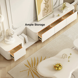 274 cm Off White Modern Wood Extendable TV unit with 4 Drawer Retracted Cream Media Console - thumbnail 8