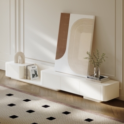 274 cm Off White Modern Wood Extendable TV unit with 4 Drawer Retracted Cream Media Console - thumbnail 2