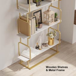 "1800mm Modern White Tall Freestanding Wooden Office 4 Shelves Etagere Bookcase in Gold " - thumbnail 8