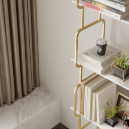 "1800mm Modern White Tall Freestanding Wooden Office 4 Shelves Etagere Bookcase in Gold " - thumbnail 5