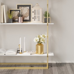 "1800mm Modern White Tall Freestanding Wooden Office 4 Shelves Etagere Bookcase in Gold " - thumbnail 6