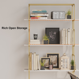"1800mm Modern White Tall Freestanding Wooden Office 4 Shelves Etagere Bookcase in Gold " - thumbnail 7