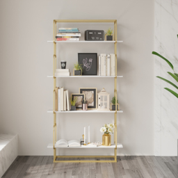 "1800mm Modern White Tall Freestanding Wooden Office 4 Shelves Etagere Bookcase in Gold " - thumbnail 3