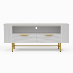 1300mm Small TV Stand with Sintered Stone Top White Media Console with Storage - thumbnail 6