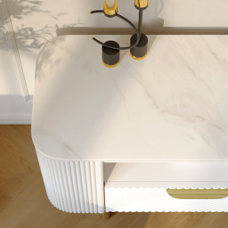 1300mm Small TV Stand with Sintered Stone Top White Media Console with Storage - thumbnail 5