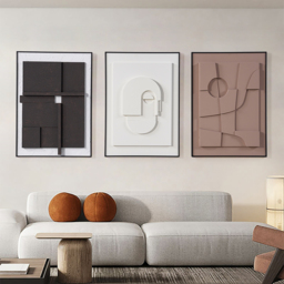 3 Pieces Japandi 3D Wall Art Painting Hanging Wall Decor Set with Black Rectangle Frame - thumbnail 4